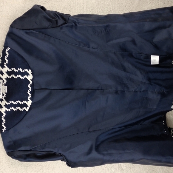 Pendleton Navy Blue 100% Silk Collarless  Elbow Length Sleeve Open Front Blazer - Picture 12 of 13